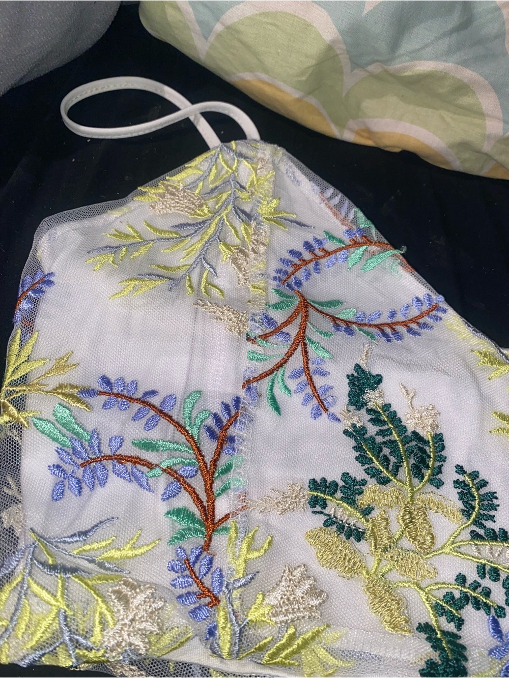 Embroidered Sheer Mesh Floral Zip Back Crop Top Boho Cottagecore Festival